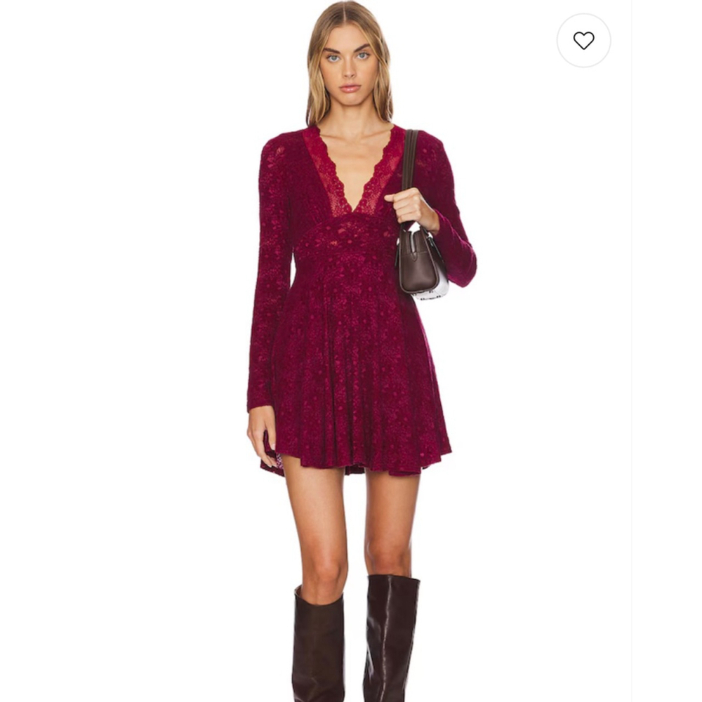 Free People Burgundy Long Sleeve Dress Medium - Picture 2 of 12